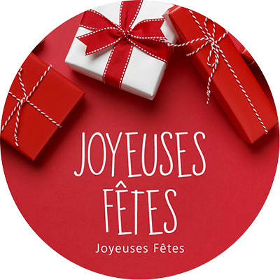 Étiquettes cadeaux adhésives rondes Joyeuses Fêtes rouge/blanc ø65 mm – Paquet de 200 - Étiquettes cadeaux adhésives