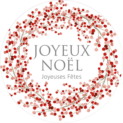 Étiquettes cadeaux adhésives rondes Joyeux Noël couronne fleur rouge/rose ø65 mm – Paquet de 200 - Étiquettes cadeaux adhésives