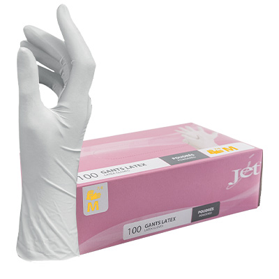 Gants latex naturel poudrés ambidextres - taille M - Gants jetables