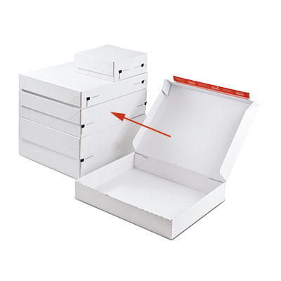 Boîte d'expédition blanche aller-retour fermeture adhésive 44,5x37,9x13 cm - Cartons d'expédition, Boîtes carton