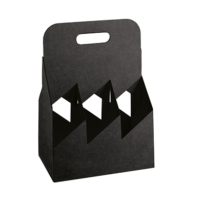 Porte-bouteilles en carton kraft noir 6 bières 19,5x13x29cm - Contenants à bouteilles