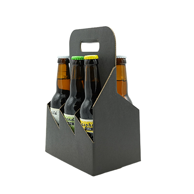 Porte-bouteilles carton kraft 6 bières 75 cl/1L noir 19,5 + 13 x 29 cm, paquet de 30 - Mètres de bières, Emballages pour bouteilles de bières-1