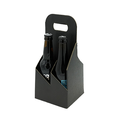 Porte-bouteilles carton 4 bières 75cl / 1L noir 13 x 13 x 29 cm - Mètres de bières, Emballages pour bouteilles de bières-1