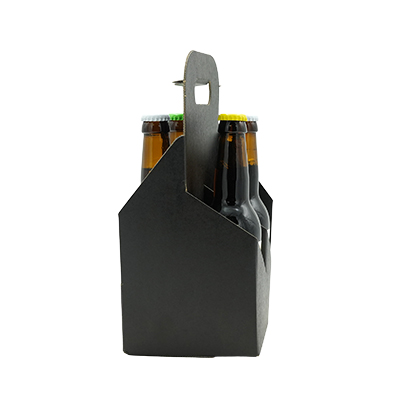 Porte-bouteilles carton 4 bières 75cl / 1L noir 13 x 13 x 29 cm - Mètres de bières, Emballages pour bouteilles de bières-2