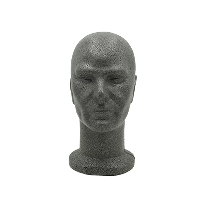 Tête de mannequin homme gris anthracite 54 cm polystyrène expansé - Têtes