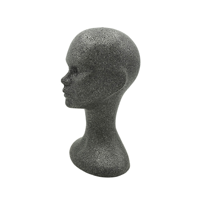 Tête de mannequin femme gris anthracite 54 cm polystyrène expansé - Têtes-1