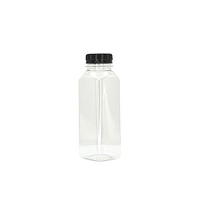 Bouteille carrée en plastique PET transparent avec bouchon noir 330 ml - Bouteilles et pots cylindriques