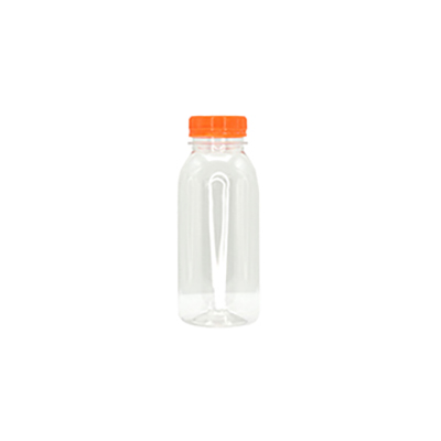 Bouteille ronde en plastique PET transparent avec bouchon orange 250 ml - Bouteilles et pots cylindriques