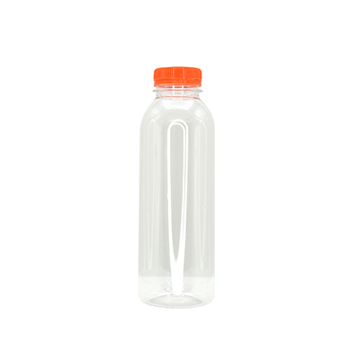 Bouteille ronde en plastique PET transparent avec bouchon orange 500 ml - Bouteilles et pots cylindriques