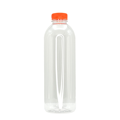 Bouteille ronde en plastique PET transparent avec bouchon orange 1000 ml - Bouteilles et pots cylindriques