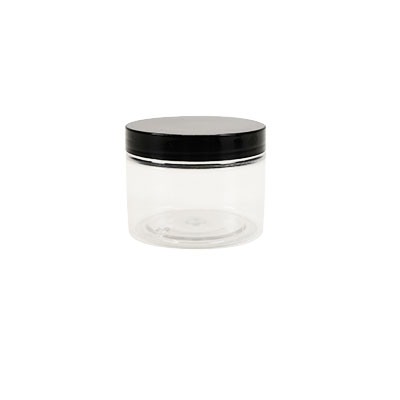 Pot PET cylindrique transparent avec couvercle vissant noir - 150 ml – carton de 315 unités - Bouteilles et pots cylindriques-1