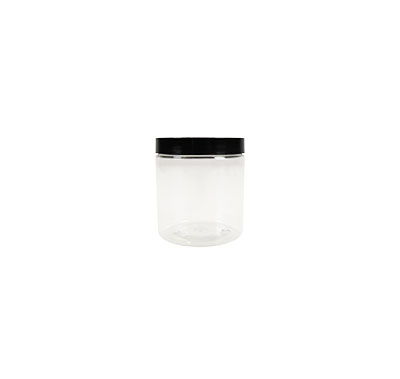 Pot PET cylindrique transparent avec couvercle vissant noir - 250 ml – carton de 135 unités - Bouteilles et pots cylindriques-1