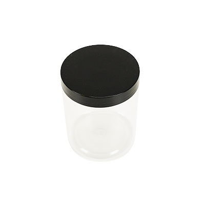 Pot PET cylindrique transparent avec couvercle vissant noir - 300 ml – carton de 212 unités - Bouteilles et pots cylindriques