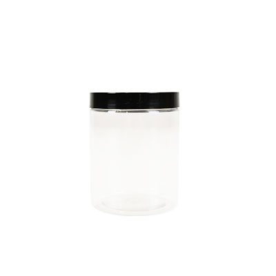 Pot PET cylindrique transparent avec couvercle vissant noir - 300 ml - carton de 212 unités - Bouteilles et pots cylindriques-1