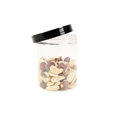 Pot PET cylindrique transparent avec couvercle vissant noir - 300 ml – carton de 212 unités - Bouteilles et pots cylindriques-2