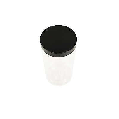 Pot PET cylindrique transparent avec couvercle vissant noir - 500 ml – carton de 135 unités - Bouteilles et pots cylindriques