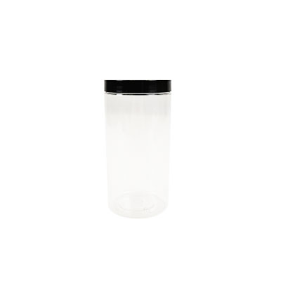 Pot PET cylindrique transparent avec couvercle vissant noir - 500 ml – carton de 135 unités - Bouteilles et pots cylindriques-1
