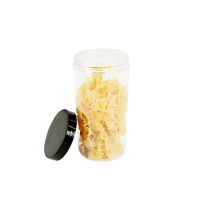 Pot PET cylindrique transparent avec couvercle vissant noir - 500 ml – carton de 135 unités - Bouteilles et pots cylindriques-2