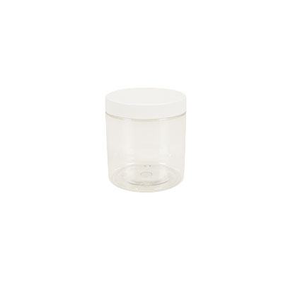 Pot PET cylindrique transparent avec couvercle vissant blanc - 250 ml – carton de 135 unités - Bouteilles et pots cylindriques-1
