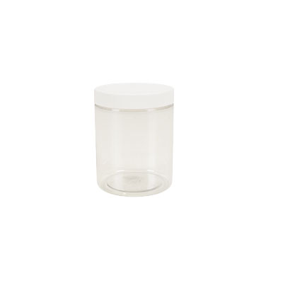 Pot PET cylindrique transparent avec couvercle vissant blanc - 300 ml – carton de 212 unités - Bouteilles et pots cylindriques-1