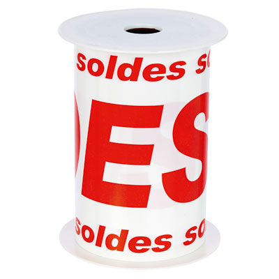 Banderole Soldes 15 cm x 10 m blanc/rouge plastique - Affichage Soldes - Banderoles Soldes et Destockage