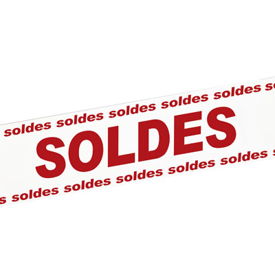 Banderole Soldes 15 cm x 10 m blanc/rouge plastique - Affichage Soldes - Banderoles Soldes et Destockage-1