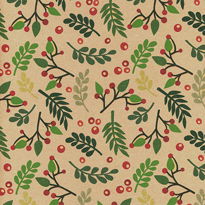 Papier cadeau kraft brun houx vert/rouge 70 cm x 50 m 60 g/m² – le rouleau - Papiers cadeaux à motifs
