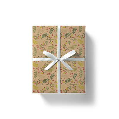 Papier cadeau kraft brun houx vert/rouge 70 cm x 50 m 60 g/m² – le rouleau - Papiers cadeaux kraft à motifs-1