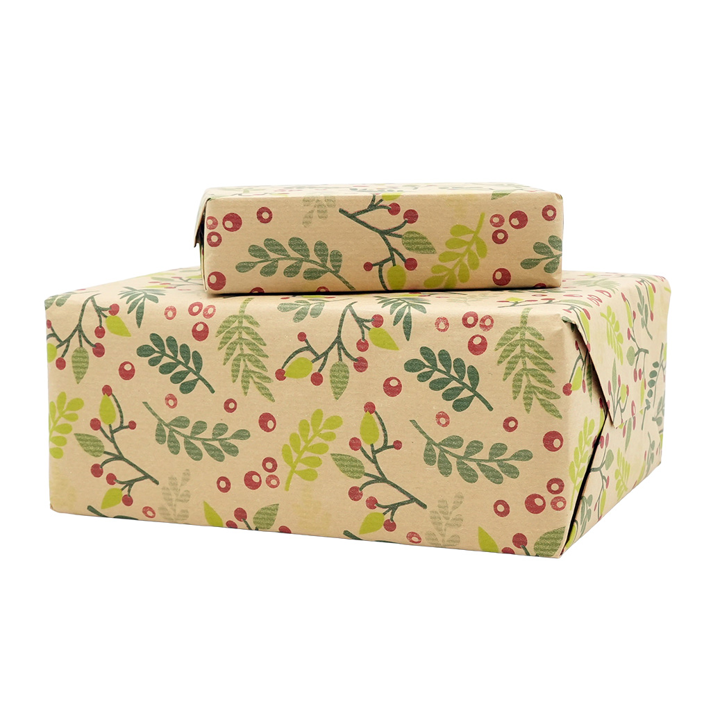 Papier cadeau kraft brun houx vert/rouge 70 cm x 50 m 60 g/m² – le rouleau - Papiers cadeaux kraft à motifs-3
