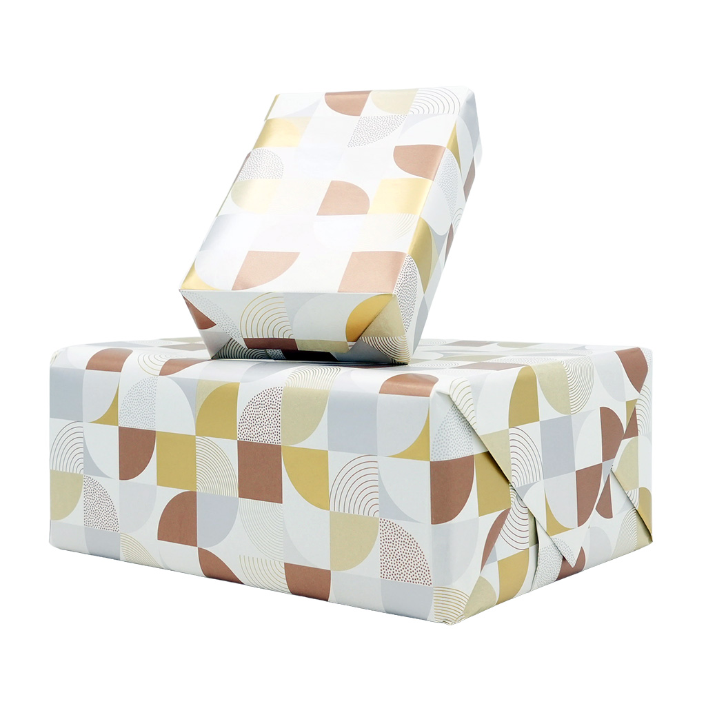 Papier cadeau patchwork seventies 70 cm x25 m 65g/m², gris / brun / blanc - Papier cadeaux couchés à motifs-2