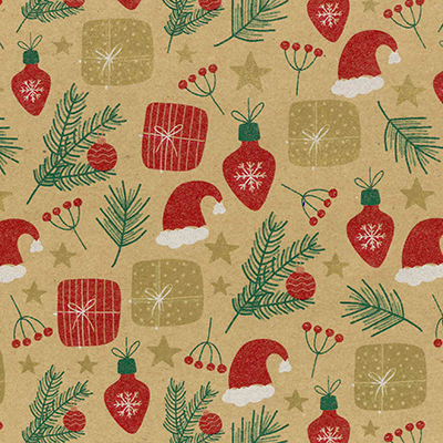 Papier cadeau kraft brun motifs Noël rouge/vert 70 cm x 50 m 65 g/m² – le rouleau - Papiers cadeaux à motifs