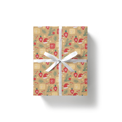 Papier cadeau kraft brun motifs Noël rouge/vert 70 cm x 50 m 65 g/m² – le rouleau - Papiers cadeaux kraft à motifs-2