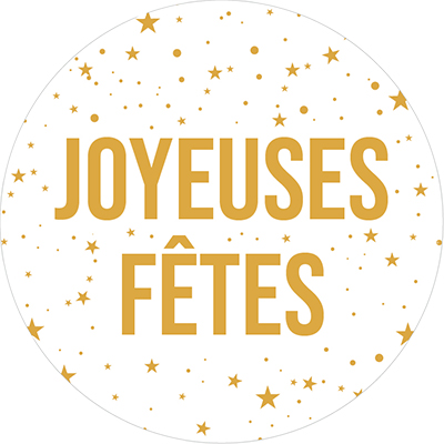 Étiquettes cadeaux adhésives rondes Joyeuses Fêtes étoiles or/blanc ø65 mm – Paquet de 200 - Étiquettes cadeaux adhésives