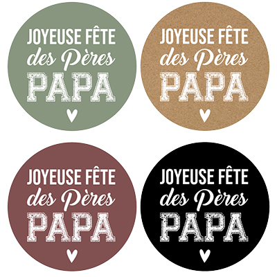 Étiquettes Fête des Pères, étiquettes cadeaux Fête des Pères ø 35 mm, assortiment vert / marron / beige / noir - Étiquettes cadeaux adhésives