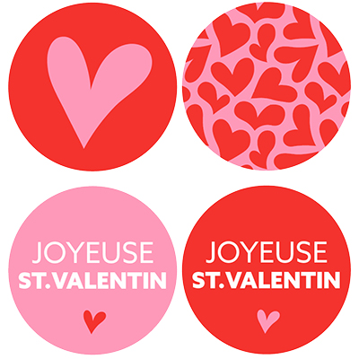Étiquettes cadeaux adhésives rondes combi Joyeuse St Valentin rose/rouge ø35 mm – Paquet de 500 - Étiquettes cadeaux adhésives