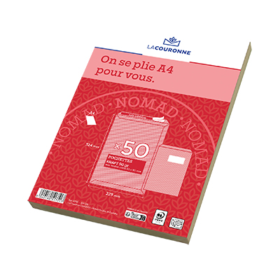 Pochette C4 kraft brun avec fenêtre La Couronne Nomad 229 x 324 mm 90g – Paquet de 50 - Enveloppes kraft brun