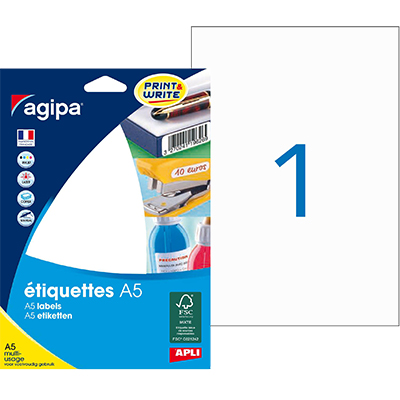Étiquettes adhésives blanches multi-usages Apli Agipa 210x148mm (Format A5) - Paquet de 16 - Étiquettes adhésives neutres-1