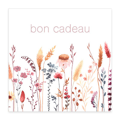 Bon cadeau fleurs séchées pastel 12x12cm + enveloppe adh. - Bons cadeaux