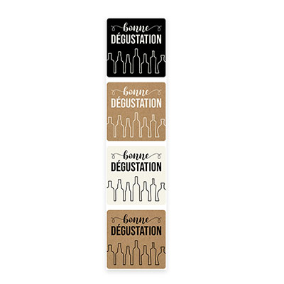 Étiquettes cadeaux adhésives carrées combi Bonne Dégustation brun/beige/noir 35 x 35 mm – Paquet de 500 - Étiquettes cadeaux adhésives