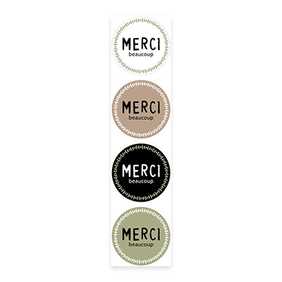 Étiquettes cadeaux adhésives rondes combi Merci beaucoup beige/noir/vert/blanc ø35 mm – Paquet de 500 - Étiquettes cadeaux adhésives