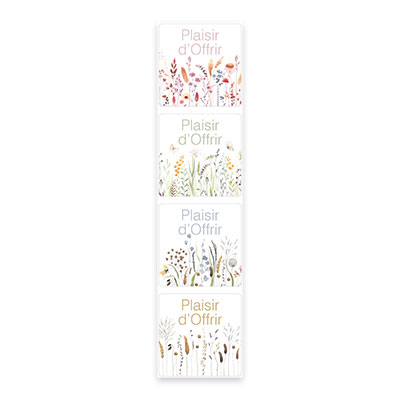 Étiquettes cadeaux adhésives carrées combi Plaisir d’offrir fleurs séchées blanc/rose pastel/vert pastel 35 x 35 mm – Paquet de 500 - Étiquettes cadeaux adhésives