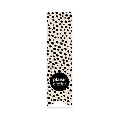 Étiquettes cadeaux adhésives ferme sac Plaisir d’offrir pois beige/noir 35 x 135 mm – Paquet de 200 - Étiquettes cadeaux ferme sac