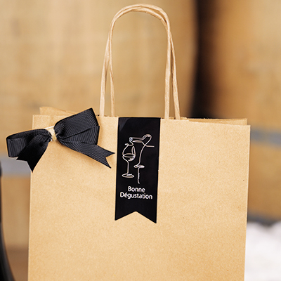 Étiquettes cadeaux adhésives ferme sac Bonne Dégustation noir/blanc 35 x 135 mm – Paquet de 200 - Étiquettes cadeaux ferme sac-1