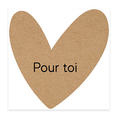 Étiquettes cadeaux adhésives forme cœur Pour toi brun/noir 65 x 65 mm – Paquet de 200 - Étiquettes cadeaux adhésives