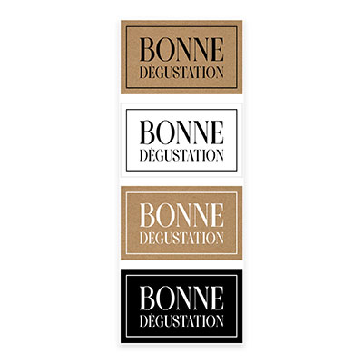 Étiquettes cadeaux adhésives rectangulaires combi Bonne dégustation brun/blanc/noir 45 x 25 mm – Paquet de 500 - Étiquettes cadeaux adhésives