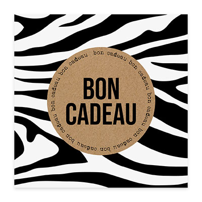 Bon cadeau zébré noir/blanc/brun 12x12cm + enveloppe adh. - Bons cadeaux