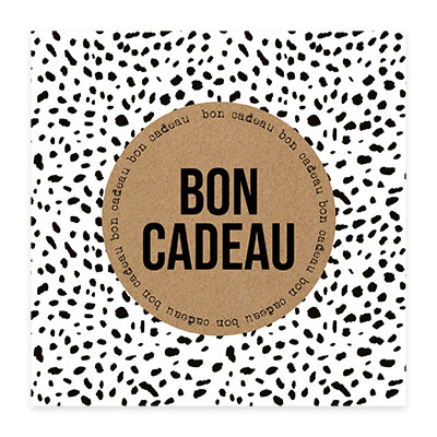 Bon cadeau pois noir/blanc/brun 12x12cm + enveloppe adh. - Bons cadeaux