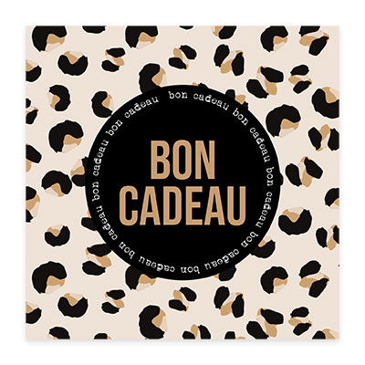 Bon cadeau graphique léopard noir & camel 12x12cm avec enveloppe – paquet de 12 - Bons cadeaux