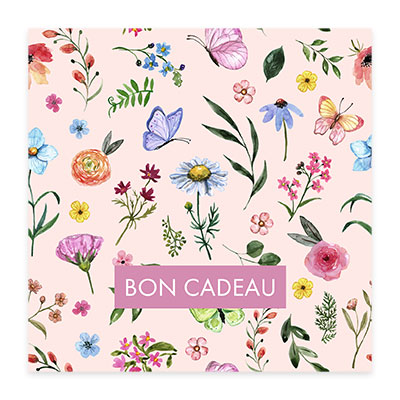 Bon cadeau fleuri rose 12x12cm + enveloppe adh. - Bons cadeaux