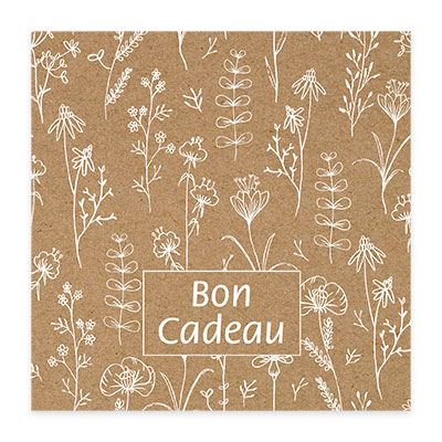 Bon cadeau fleuri brun/blanc 12x12cm + enveloppe adh. - Bons cadeaux